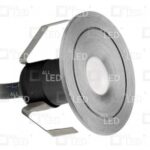ALL LED AMKR020AL/30 Mini LED Marker Light, IP44-rated, 1W, 3000K Warm White, 20mm cut-out, brushed aluminium finish, black baffle, glare-reducing fluted design, pre-wired 2m cable.