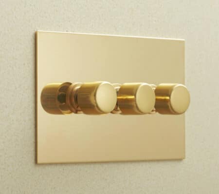 Forbes & Lomax 3GTE250/U 3 Gang Rotary Dimmer - Unlacquered Brass